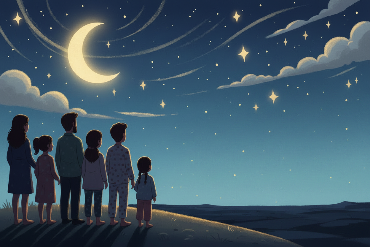 Silhouettes Looking Over Nighttime Horizon
